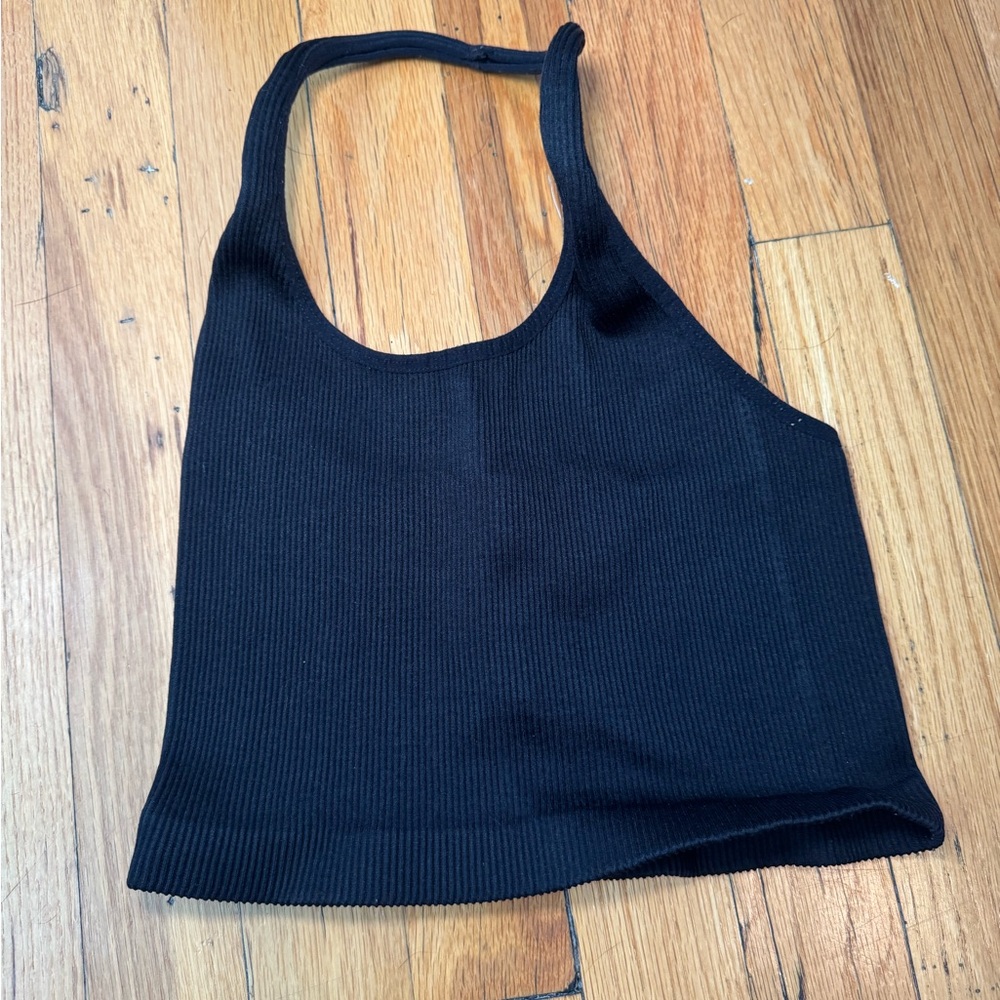 Black Ribbed Halter Tank Top